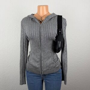 Y2K Gray Cable Knitted Zip Up Sweater Jacket